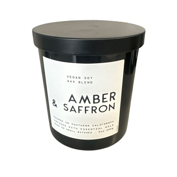 Leoben Company Amber & Saffron Candle 9 Oz Vegan Soy Wax Blend Black Jar 1-Wick - Picture 1 of 5